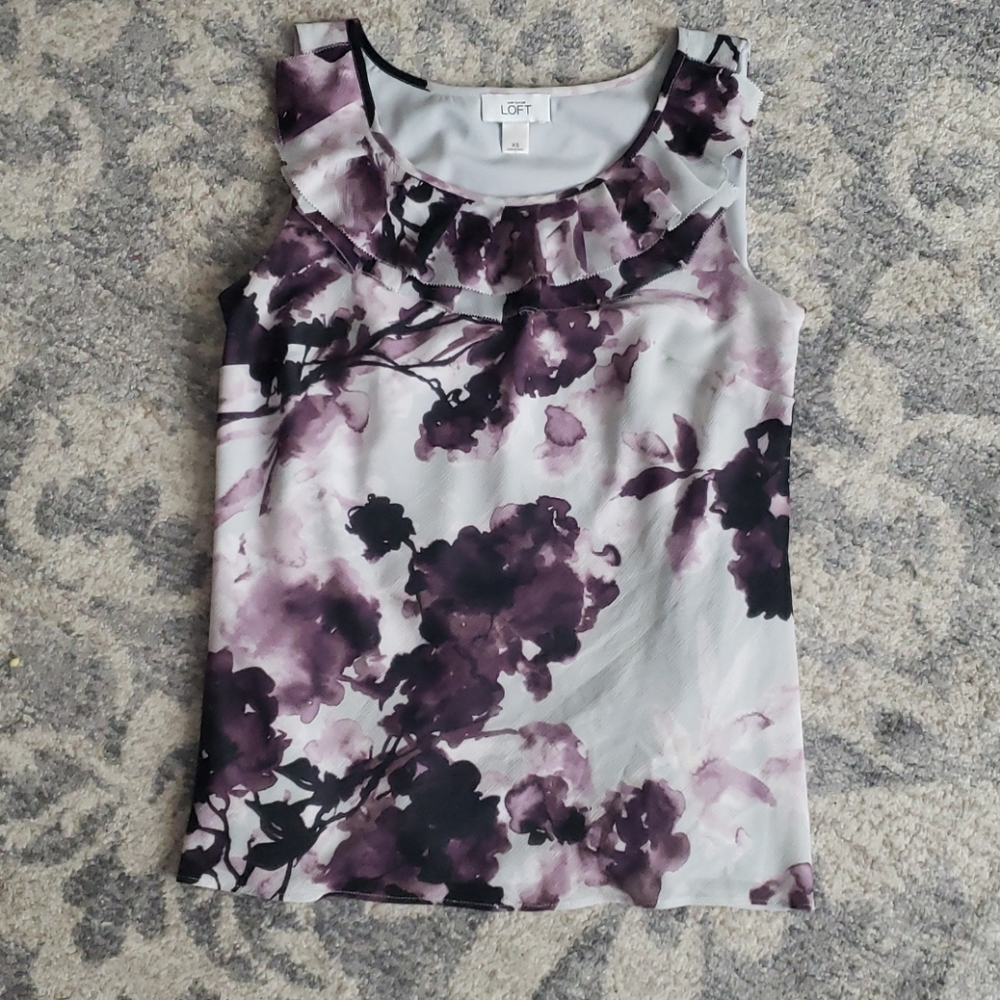 Ann Taylor Loft purple flower watercolor shell top